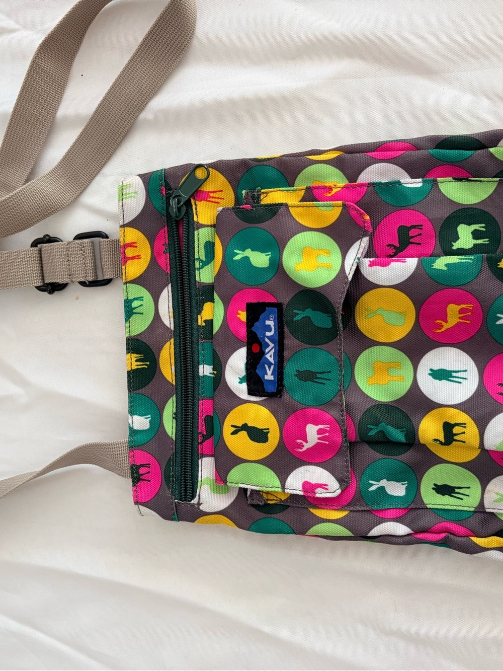 Kavu Gray Crossbody with Multicolor Animal Dot Print